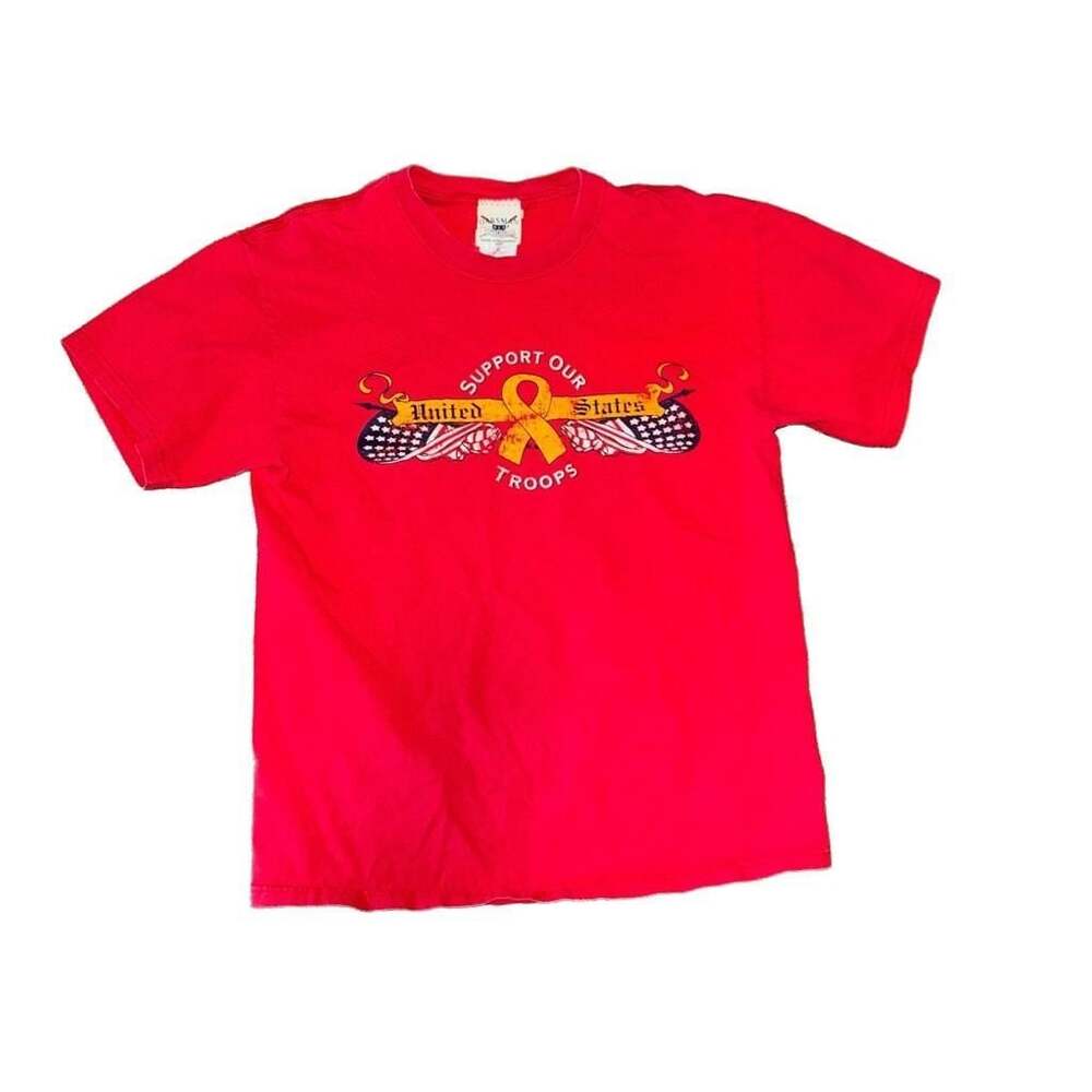 Oarsman Support Our Troops Graphic T-Shirt Red Size M